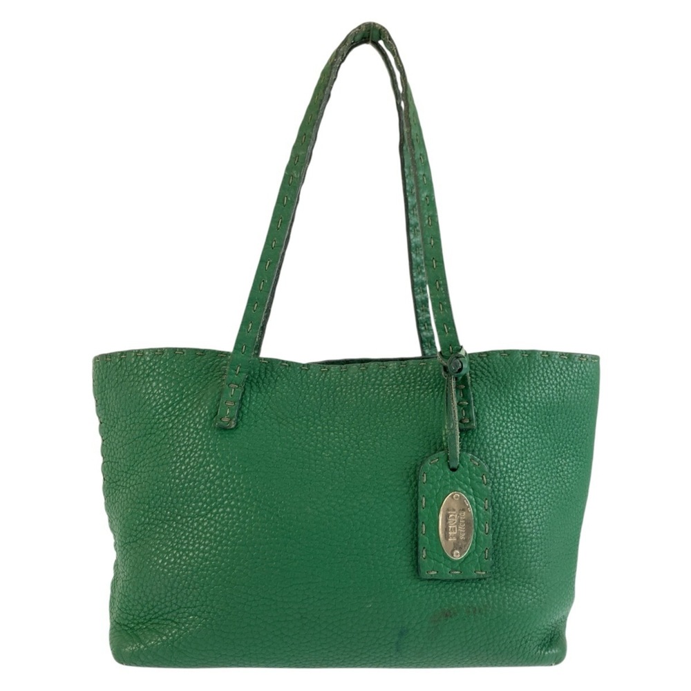 FENDI Selleria Green Leather Tote Bag with Silver Hardware (8BH099) - Women's...